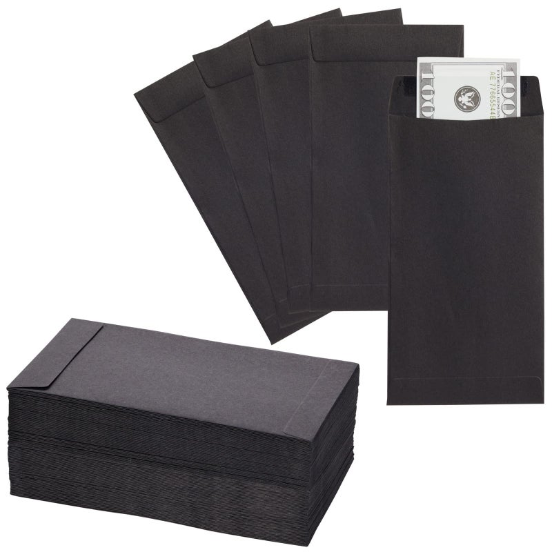 Okuna Outpost Money Envelopes for Cash - 100 GSM Paper & Compact Design - Black Envelopes for Budgeting & 100 Saving Challenge - Pack of 100, 3.5 x 6.5 In, Black, Paper - Image 1